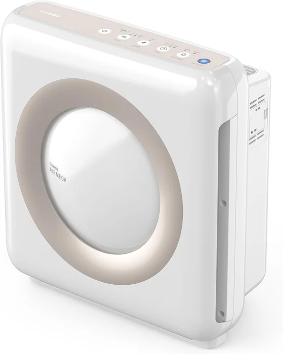 Coway Airmega Mighty AP-1512HH air purifier in white with a round front panel