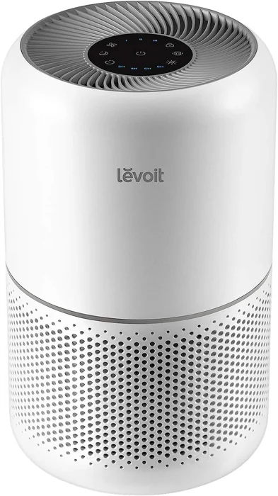 Levoit Core 300-P air purifier, white cylinder with perforated lower half